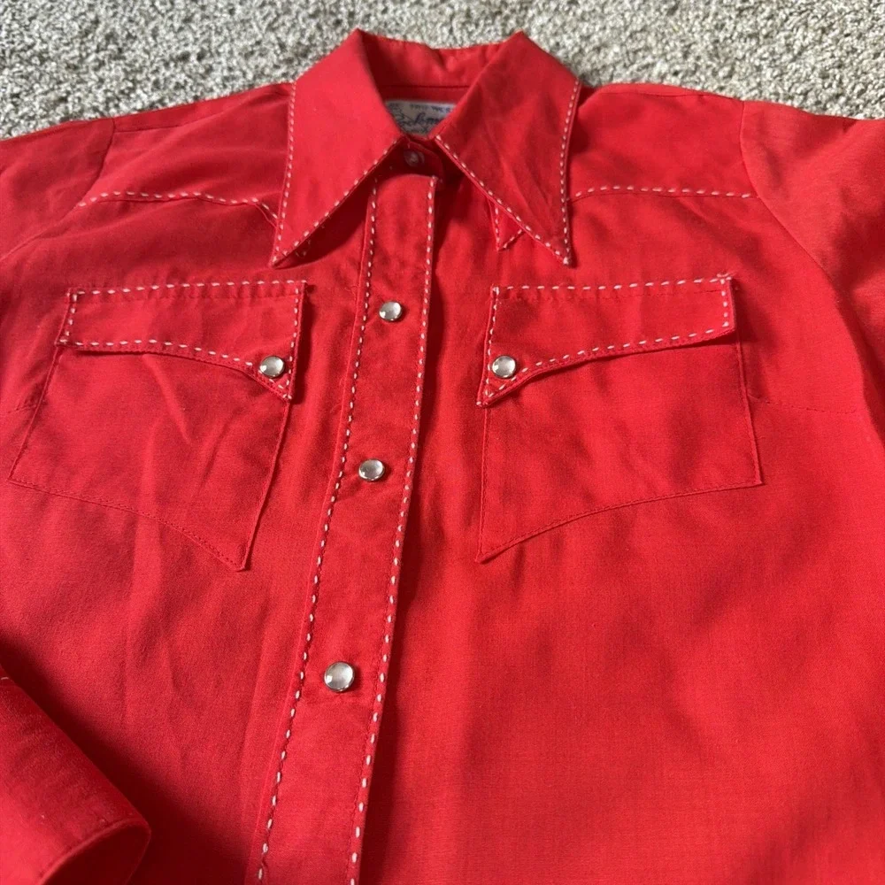 Vintage Pearl Snap Shirt Rockmount Ranch Wear Measure unisex small RED - Picture 4 of 16